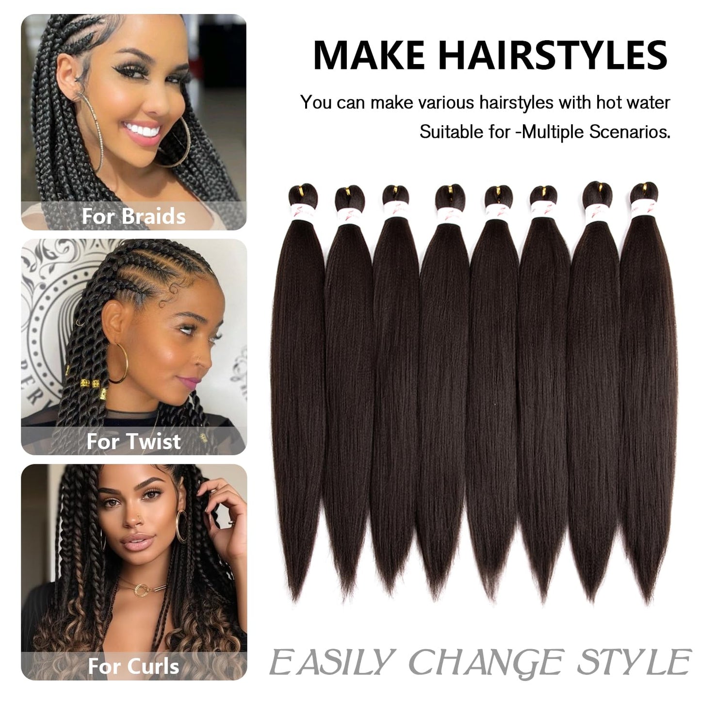 Pre-Stretched Braiding Hair - 20 Inch Medium Brown Synthetic Braids | 8 Packs for Easy Styling