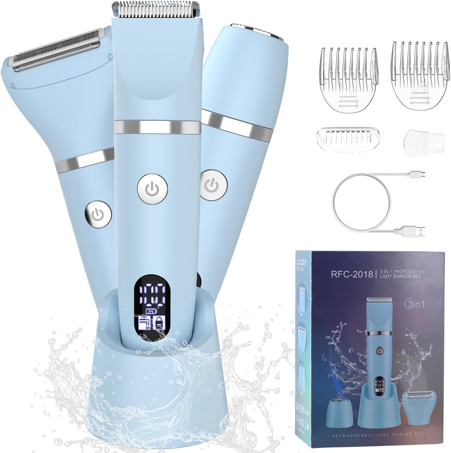 3-in-1 Electric Razor - IPX7 Waterproof Bikini Trimmer for Ladies | Painless Groomer for Face, Body & Legs