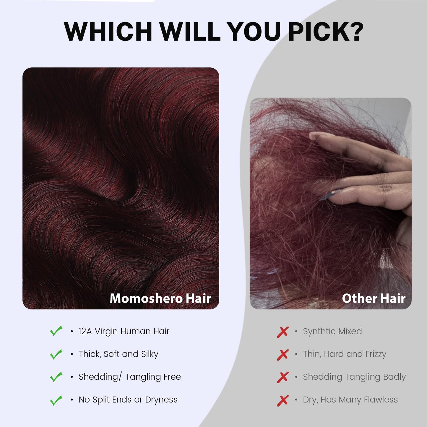 MOMOSHERO Burgundy Body Wave Bundle 14 Inch，12A Soft Real Hair 99j Dark Red Wine Colored Bundles, 100% Brazilian Human Hair Single Bundle Double Weft Hair Extension