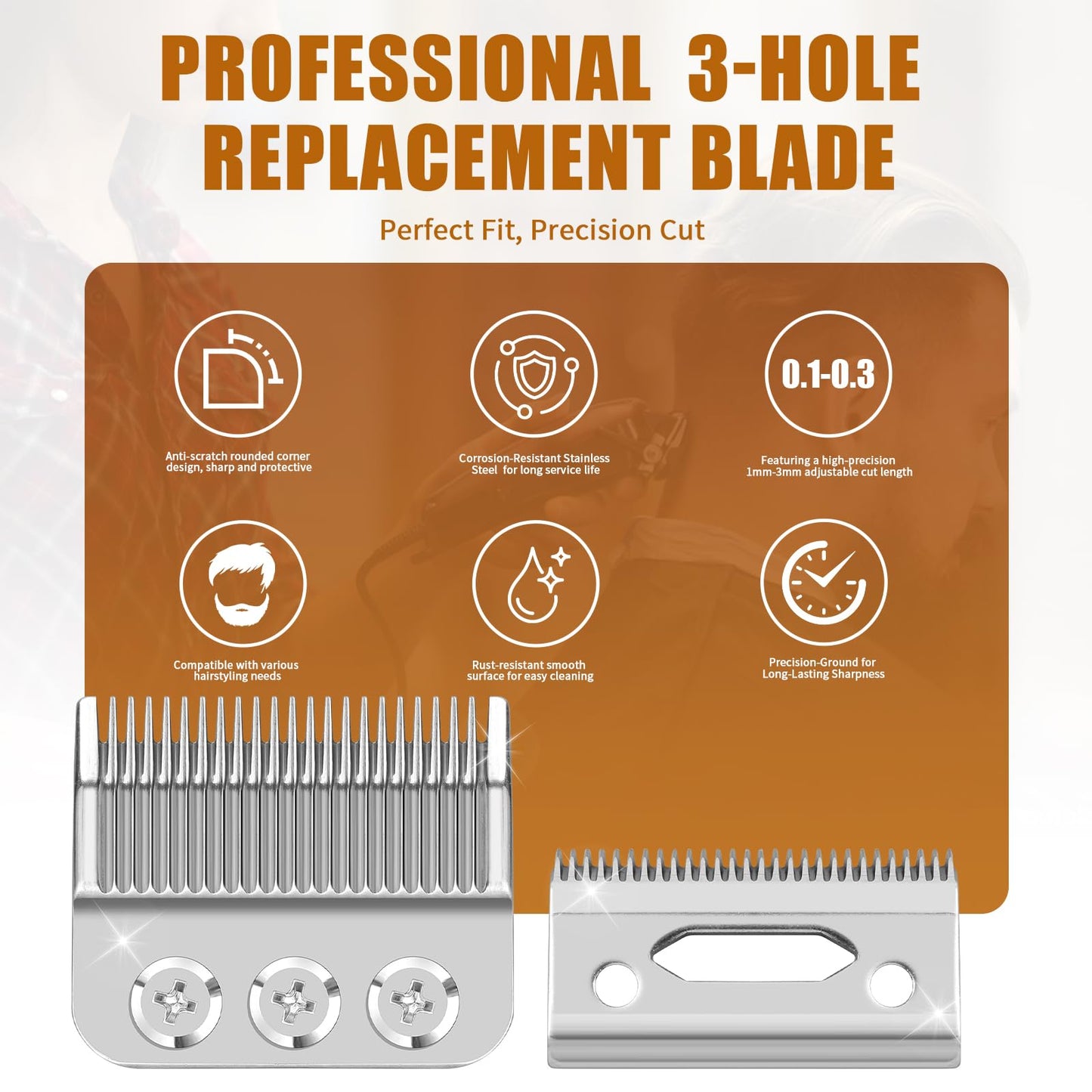 1005-100 Professional 3-Hole Blade,Compatible with Wahl Designer,Senior, Cordless Designer,Pilot,Sterling 4 and Nugget Clippers, 1mm-3mm Cut Length(Sliver) (3 Packs)