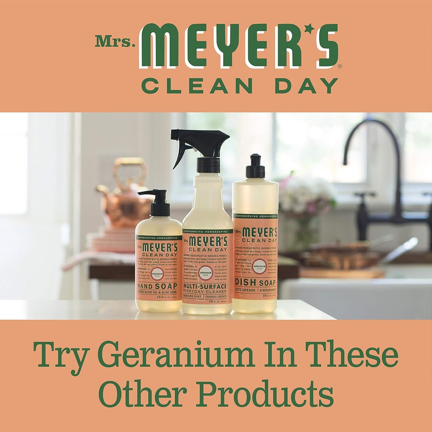 Mrs. Meyer's Clean Day Organic Geranium Scent Liquid Hand Soap Refill, Vegan, 33 Ounces (Pack Of 3)