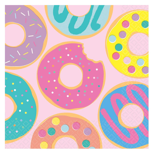 Donut Party Luncheon Paper Napkins - 6.5" x 6.5" (Pack of 16) - Vibrant & Fun Design for Donut-Themed Celebrations & Birthdays
