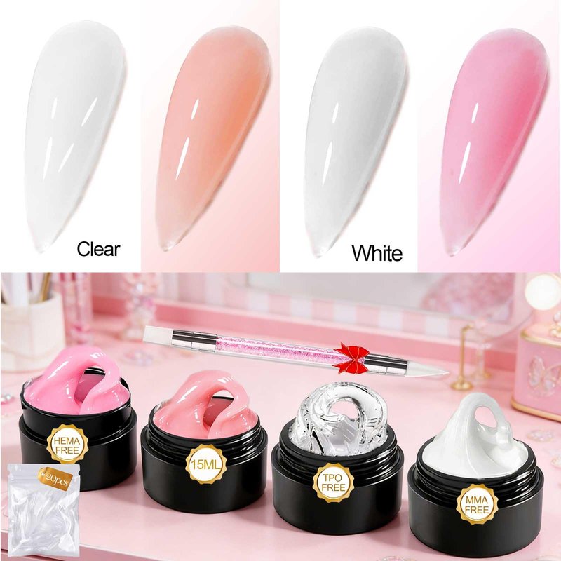 NAILGIL 3D Gel for Nail Art Hema Free, 4 Colors Solid Builder Sculpting Gel Non-Sticky Hand for Extension Building Carving Modeling with Nail Art Pen Nail Forms, Sock Off Home DIY Manicure-60g/2.1oz