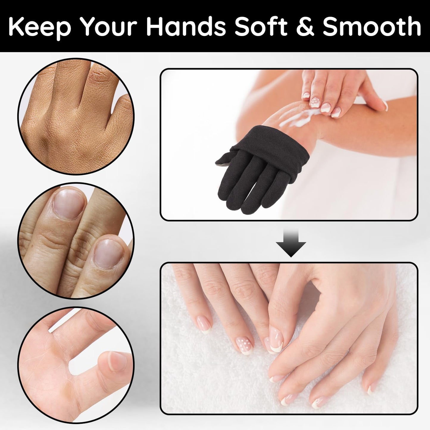 Segbeauty 20 Counts Elastic Touch Screen Black Lotion Gloves Overnight for Sleeping, 10 Pairs Working Moisturizing Cotton Gloves for Men with Elastic Band, Dry Hands Cotton Work Glove for Women Bulk