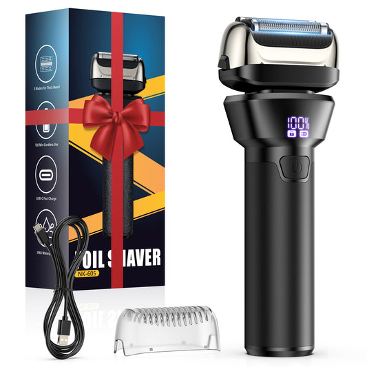 Electric Foil Shavers for Men Electric Razor with 4D Flex Floating Heads,Rechargeable Beard Trimmer with LED Display,Cordless Face Shaver for Travel,IPX6 Waterproof Wet Dry Face Razor,USB Type C