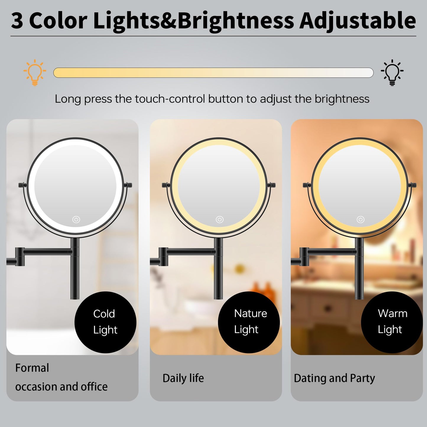 LANSI Wall Mount Makeup Mirror with Lights and 1X/10X Magnification, Black