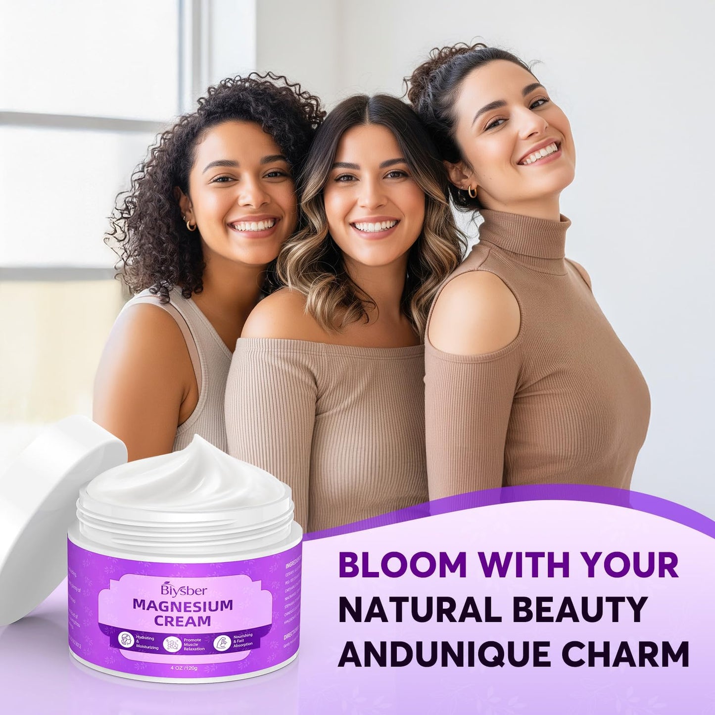BIYSBER Natural Magnesium Body Butter for Leg Cramps/Feet/Arms/Muscle Relaxation - Calm Moisturizing Day and Nightime Cream 4 oz