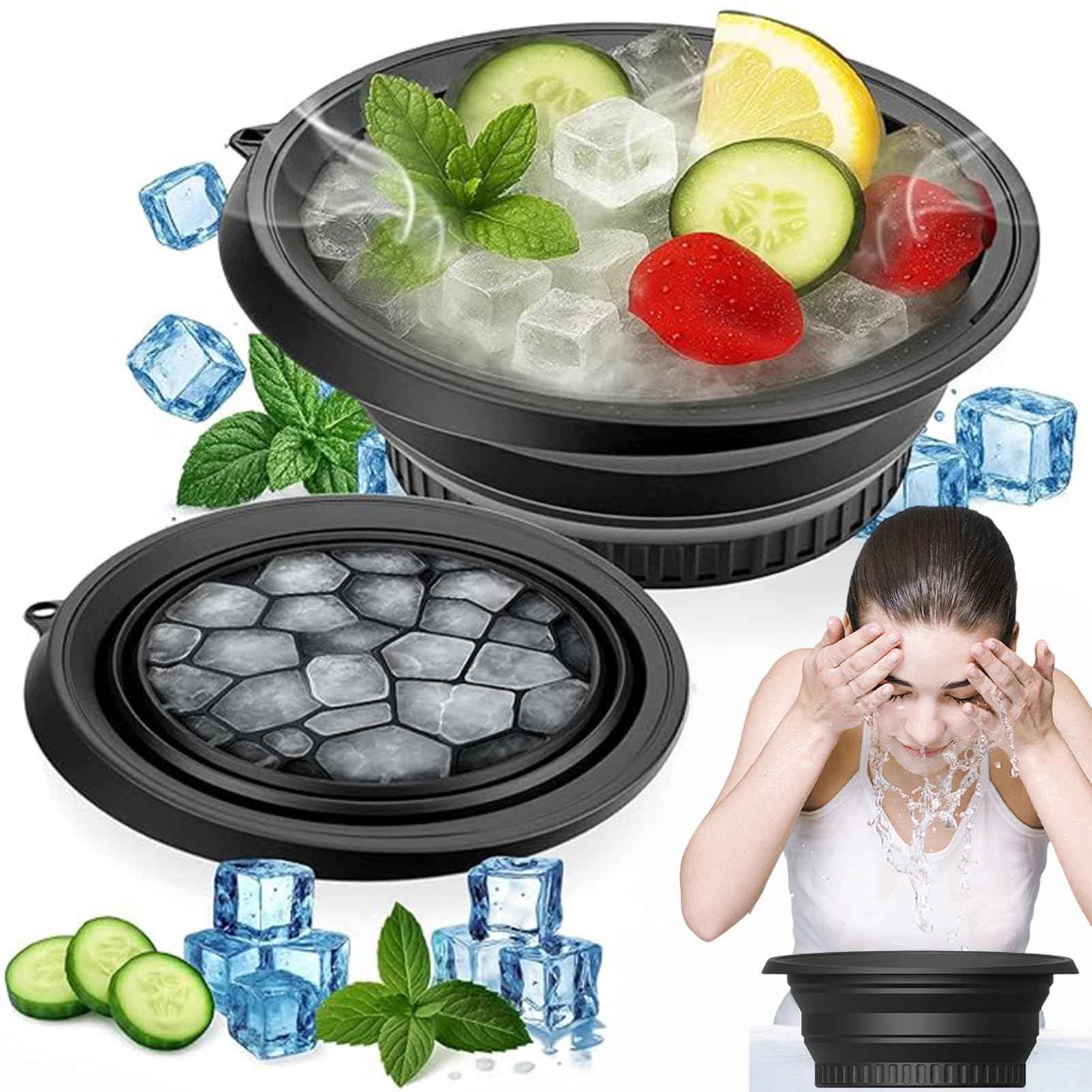 Face Ice Bath Bowl With Built-In Ice Tray, Silicone Ice Bowl Facial Folding Washbasin for Cold Plunge Therapy, Skin Tightening & Acne Relief, Reusable Ice Cubes Portable Spa Tool for Home & Travel