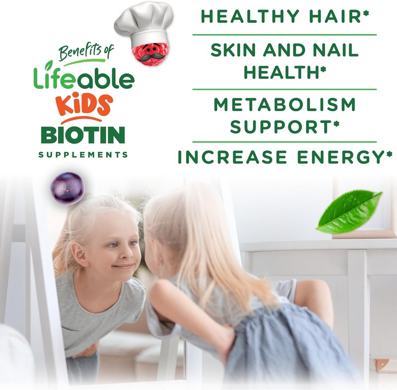 Kids Biotin Gummies - 5,000mcg Vegan Hair Supplement | Great Tasting Natural Flavor | 90 Count