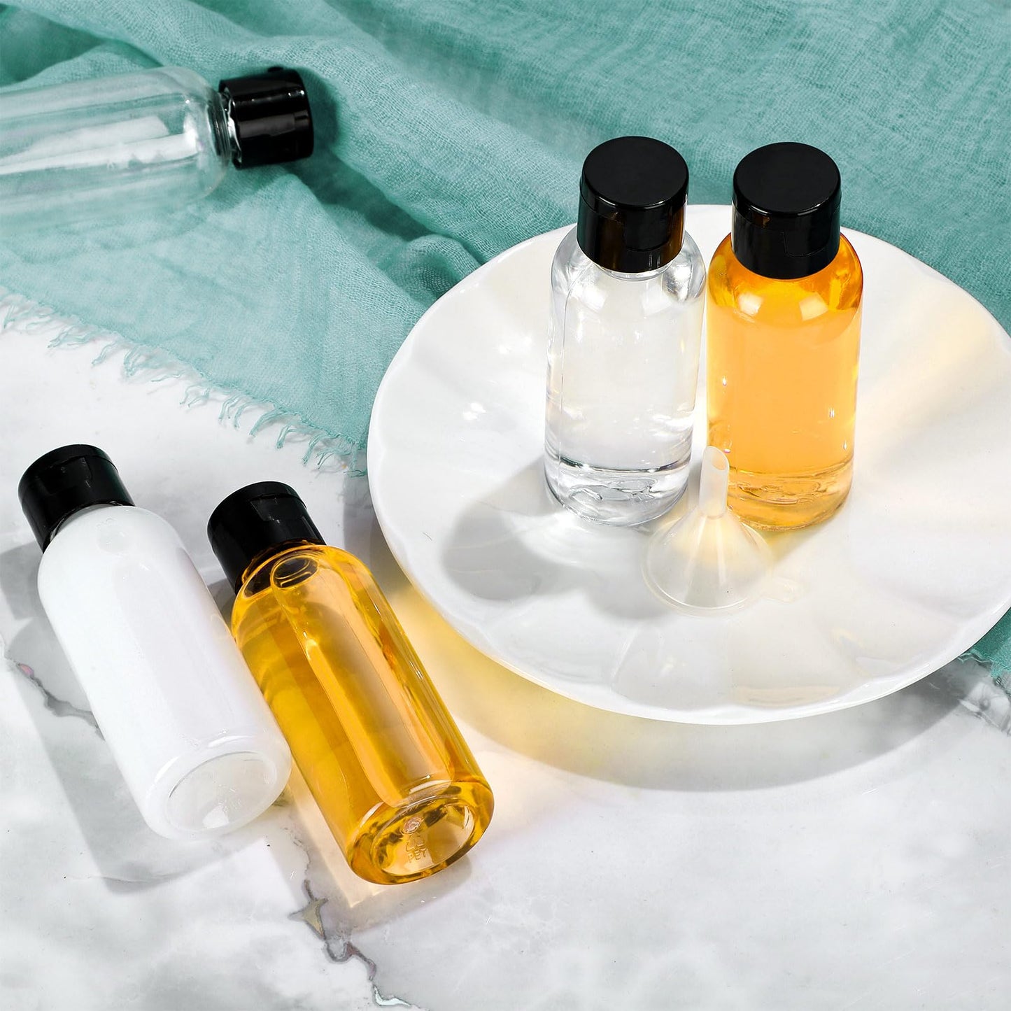 Mifoci 100 Pcs Small Plastic Bottles with Caps 2 oz Clear Empty Squeeze Bottle with Flip Cap Small Refillable Transparent Travel Dispenser Container for Shampoo Lotion Conditioner Liquid Soap
