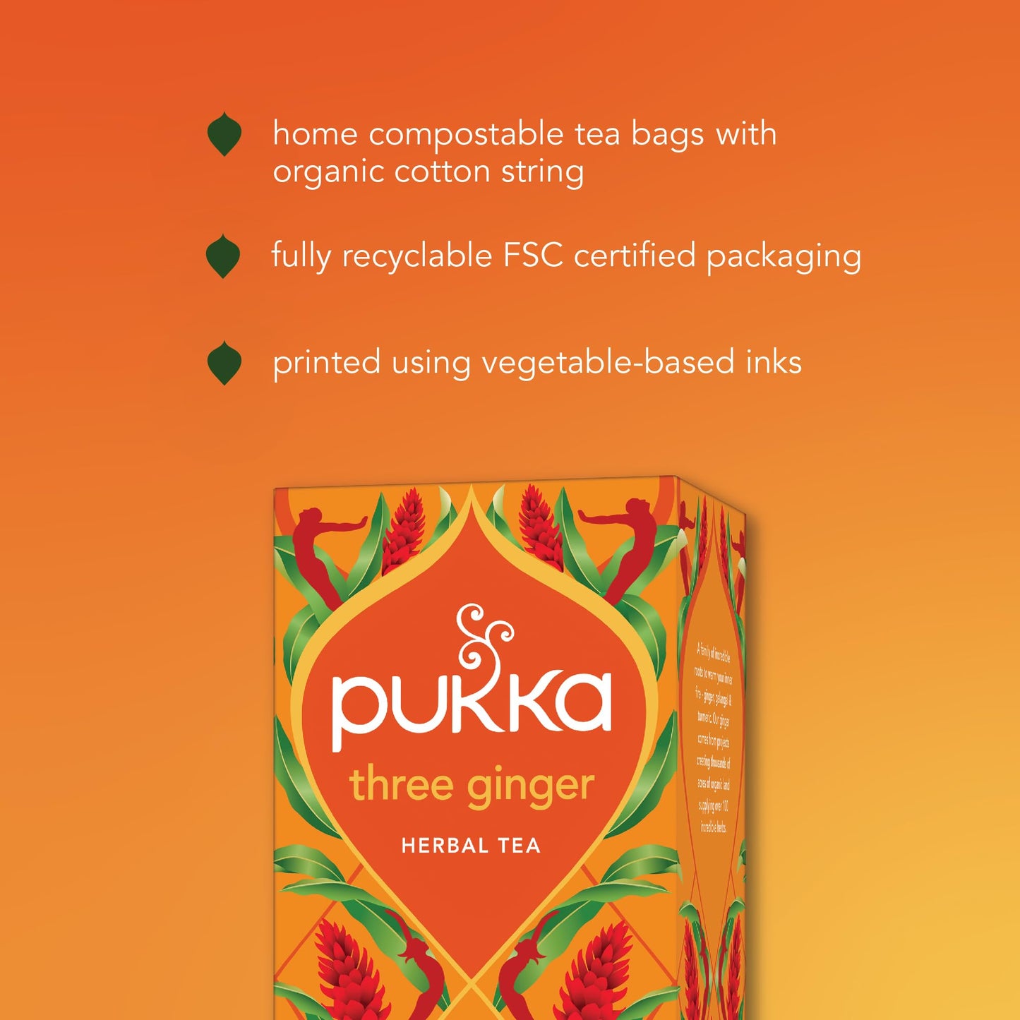 Pukka Three Ginger Organic Herbal Tea, Digestion-Aiding Infusion With Ginger, Turmeric, and Galangal, Tea Gift Set Ideal After Meals, Caffeine Free, 20 Total Bags