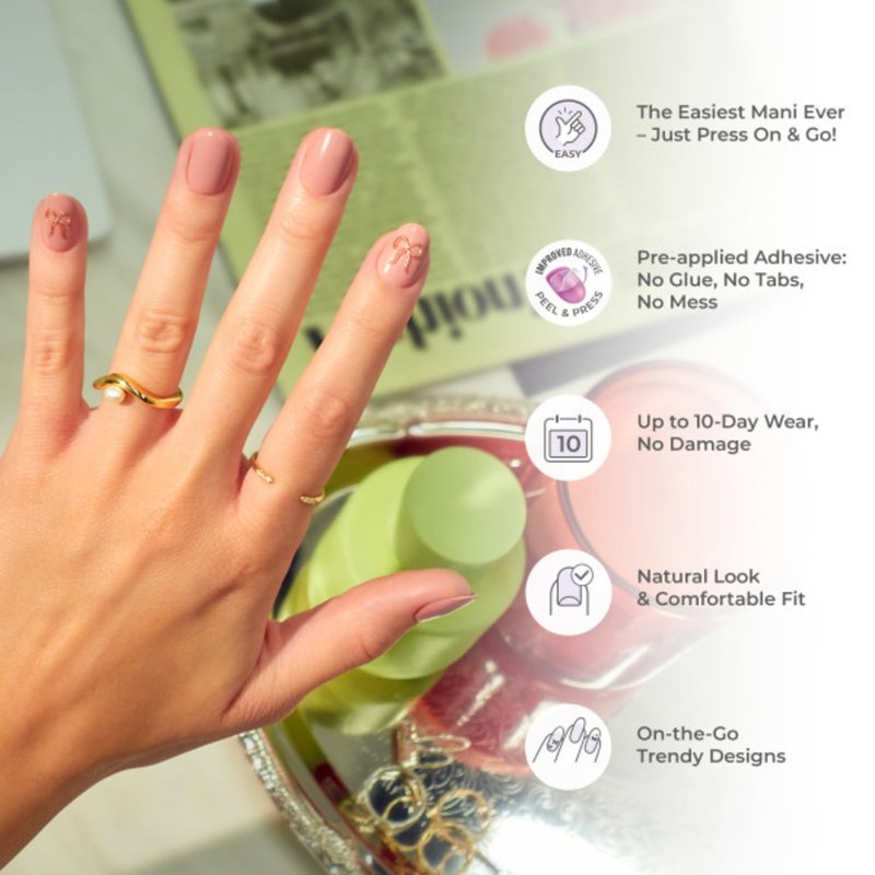 Kiss Impress No Glue Mani Press On Nails, Design, 'Before Sunrise', Green, Short Size, Squoval Shape, Includes 30 Nails, Prep Pad, Instructions Sheet, 1 Manicure Stick, 1 Mini File