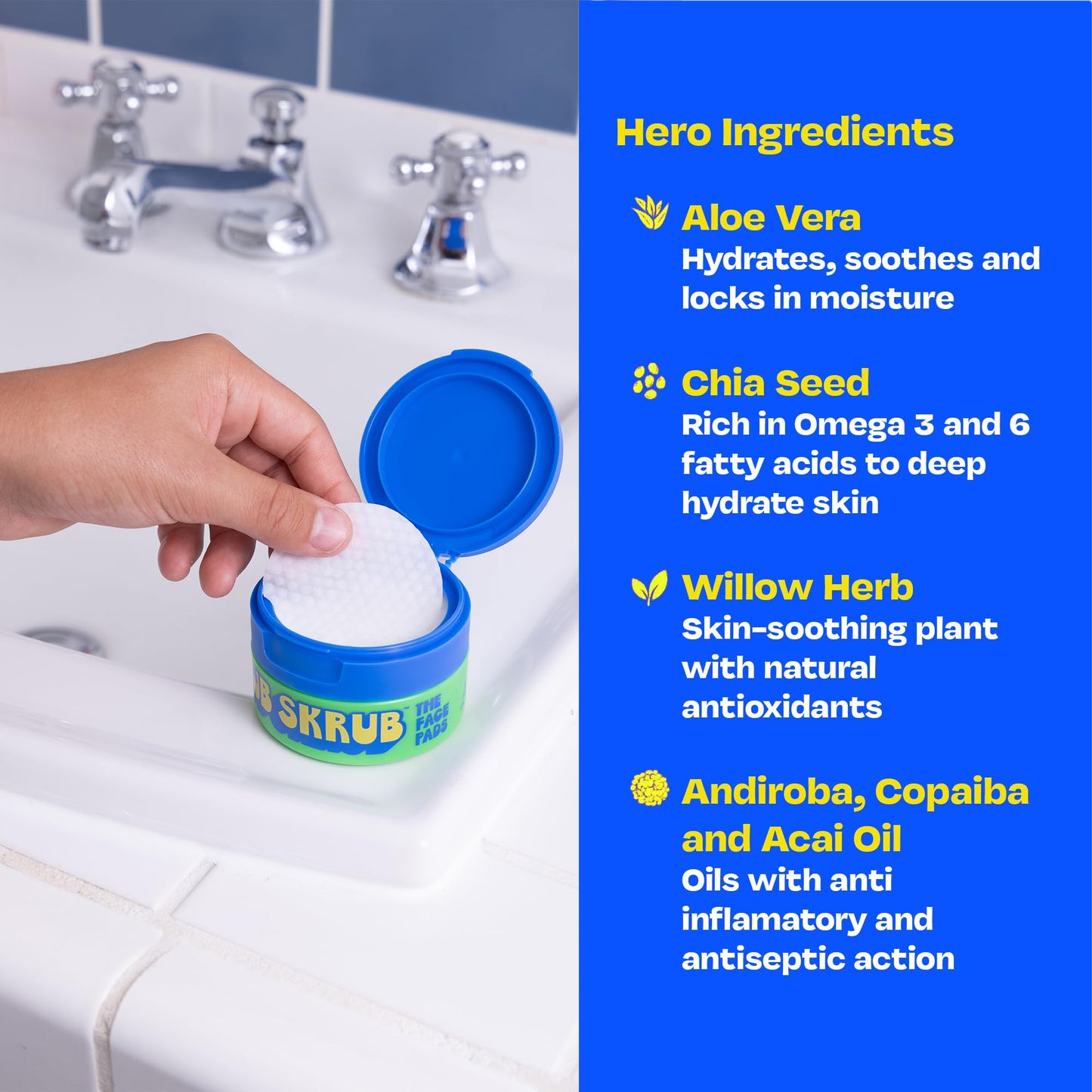 JB SKRUB Boys Face Pads & Wipes for Kids, Tweens & Teens‚ 40-Count Acne Cleansing Pads with Niacinamide & Aloe Vera‚ Single Pack