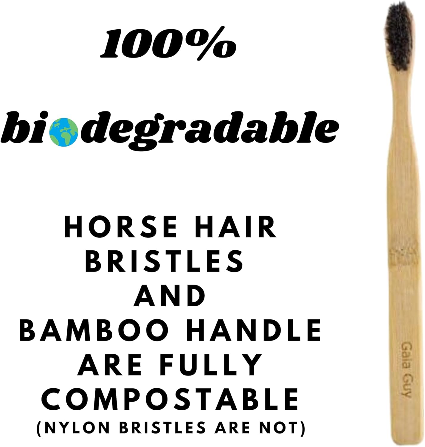 Gaia Guy Bamboo Toothbrush - Soft Natural Bristle, Biodegradable & Compostable | 6-Pack