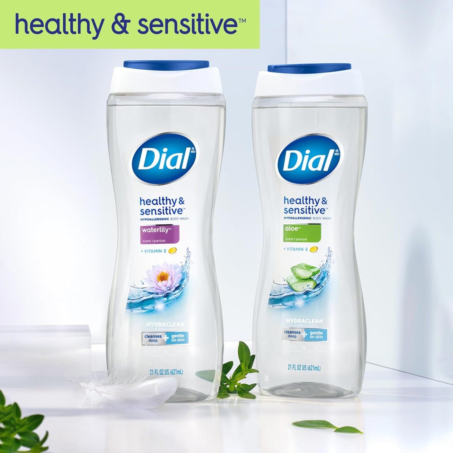 Dial Body Wash, Healthy & Sensitive Aloe, 23 Fl Oz (Pack of 3), Hydraclean Complex & Vitamin E, Gentle, Leaves Skin Feeling Nourished, Dermatologist-Tested, No Parabens & Silicones