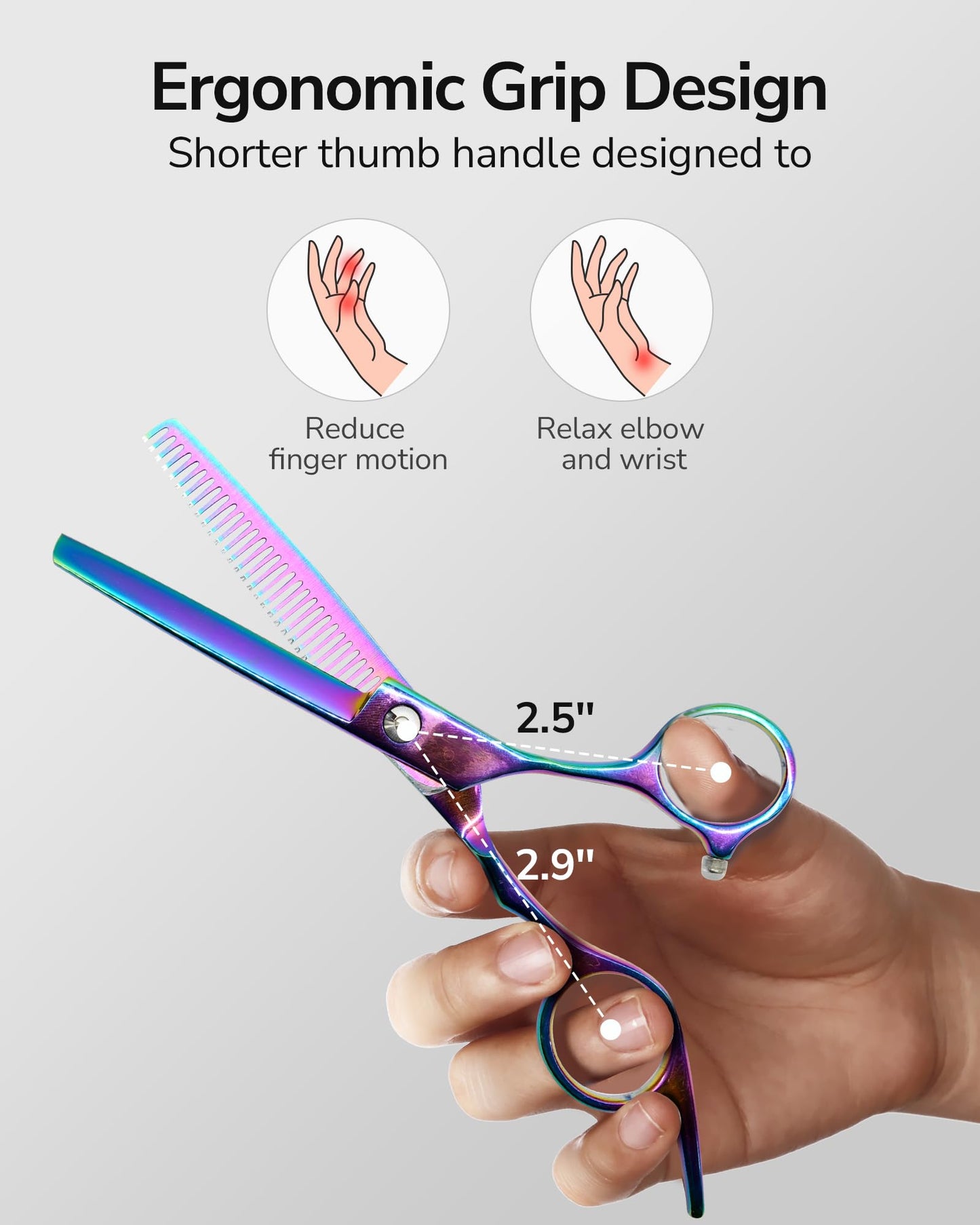ULG Professional Hair Scissors Kit Right-Hand Razor Edge Barber Scissors Salon Hair Cutting Shears Made of Japanese Stainless Steel, Hand Sharpened 6.5 inch Rainbow