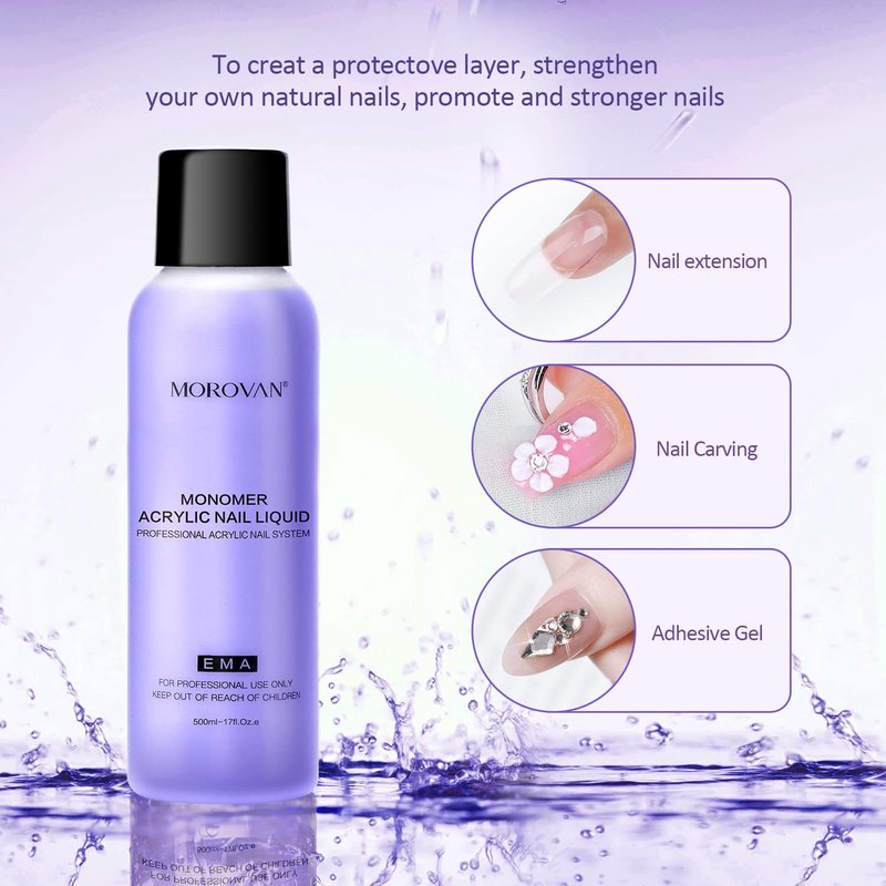 Morovan Monomer Acrylic Nail Liquid Professional Liquid Monomer Nail System For Acrylic Nail Extension Carving MMA-Free Non-Yellowing Formula