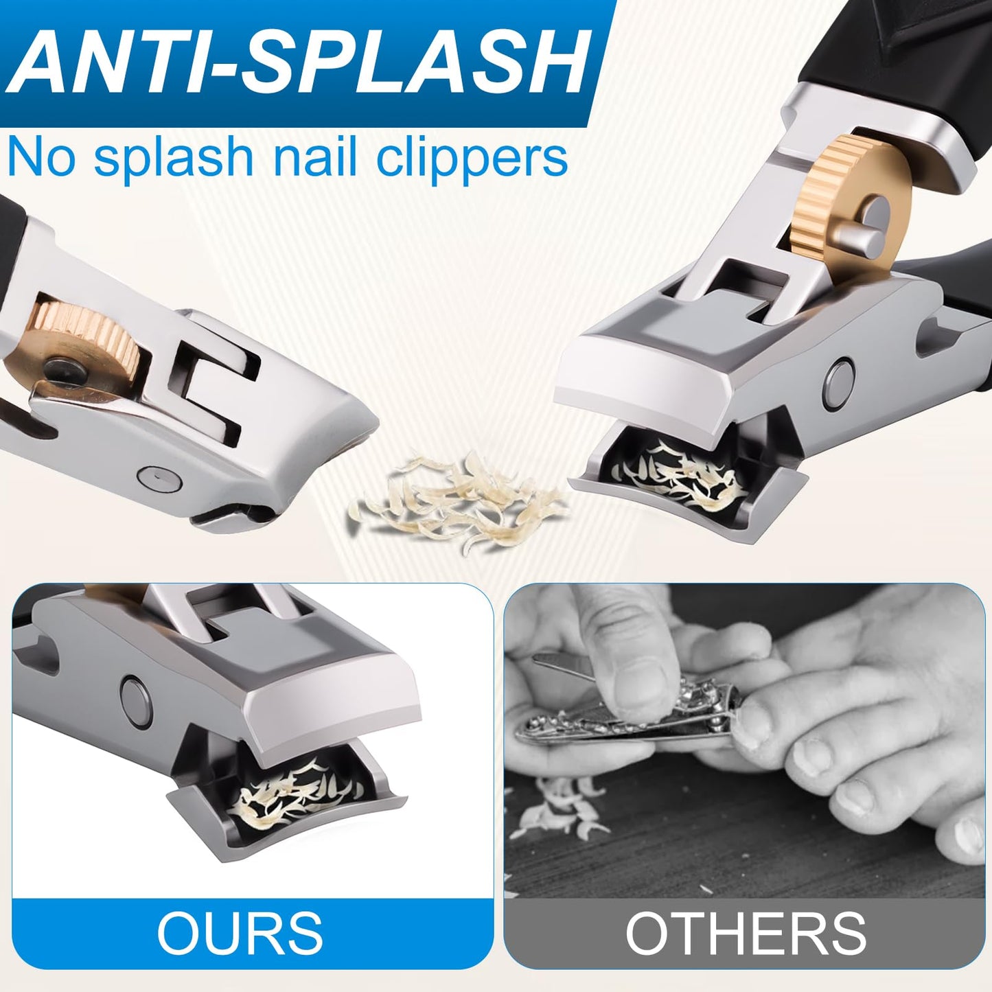 2025 New Toenail Clippers,Nail Clippers,180° Wide Jaw for Thick Nails, Dual Oblique & Flat Cutting Edges, Splash-Proof Design, Long Handle for Easy Cleaning & Comfortable Grip