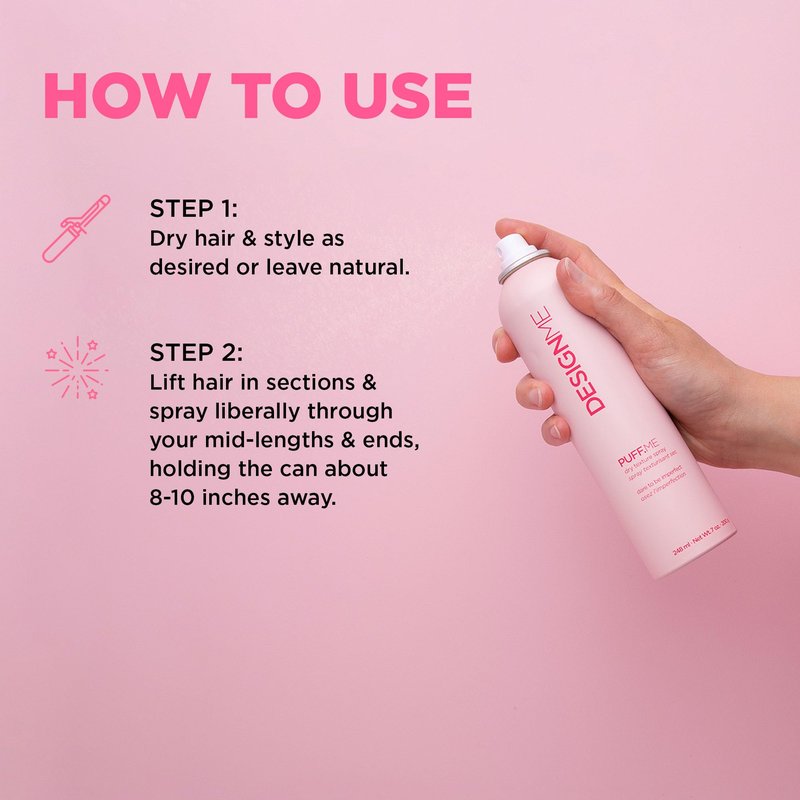 Design.Me PUFF.ME Volumizing Dry Texture Spray for Hair | Light Hold Hairspray for Straight or Wavy Hair | Color Safe Fine Hair Texture Spray | Paraben and Sulfate Free Hair Texturizer, (7 Oz)