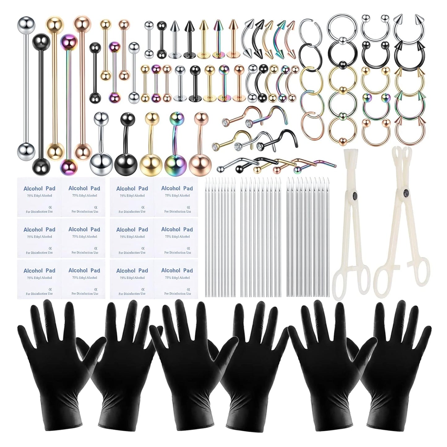 Body Piercing Kit - 120PCS Surgical Steel Jewelry with 14G, 16G, 20G Rings & Tools | Complete Piercing Supplies