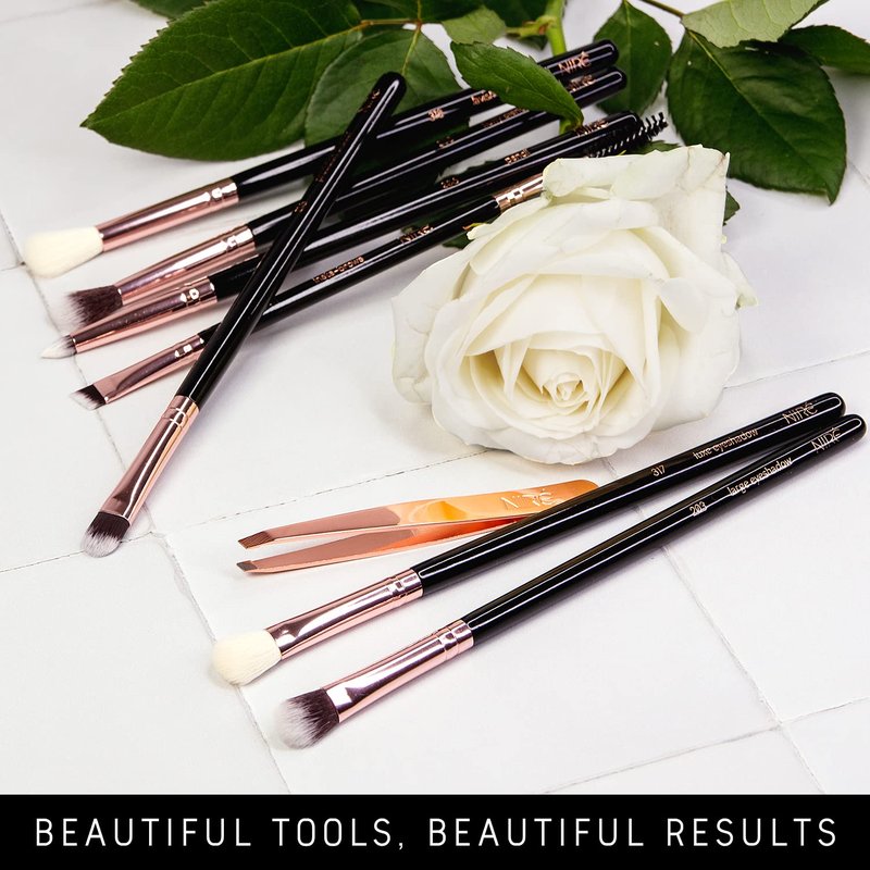 Niré Eye Brush Set - Premium Eye Makeup Brushes for Flawless Application | Includes Eyeshadow, Eyebrow Brush & Tweezers in Rose Gold