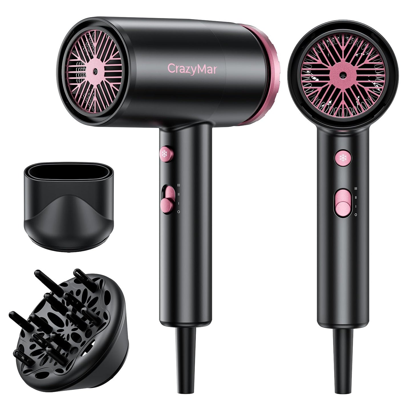 CrazyMar Hair Dryer, 1800W High Speed Blow Dryer for Fast Drying,500 Million Negative Ionic Hair Dryer, No Heat Damage, Lightweight, Blow Dryer with Diffuser for All Hair, Travel, Home (Purple)