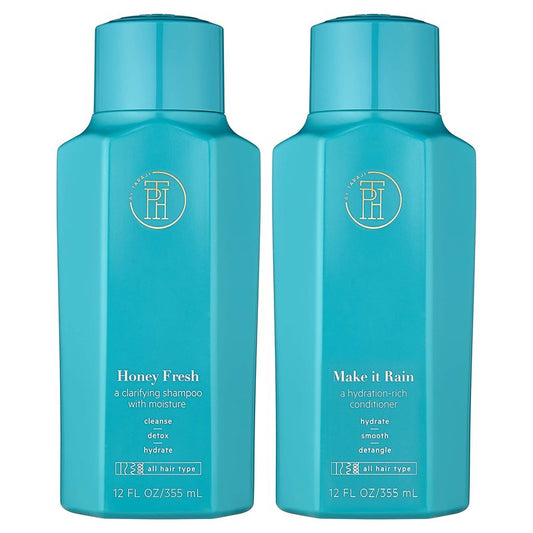 TPH BY TARAJI Cleanse Bundle | Make it Rain Hydrating Conditioner with Aloe & Honey and Honey Fresh Clarifying Shampoo for Buildup with Aloe, Honey | Sulfate Free, Color Safe, White