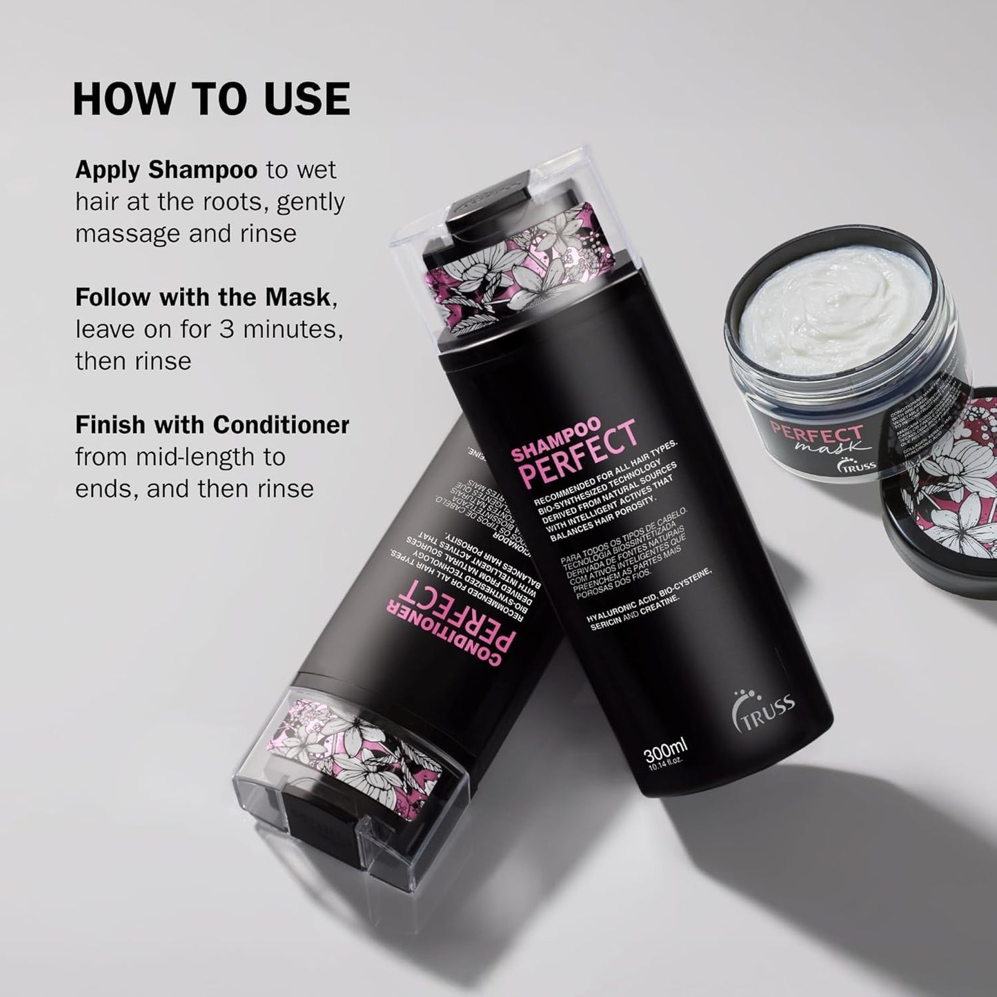 TRUSS Moisturizing Shampoo for Damaged Hair - Perfect Hair Shampoo for Women & Men - Gentle Cleansing & Frizz Control to Hydrate & Strengthen - Provides Color Protection & Shine (10.14 oz)