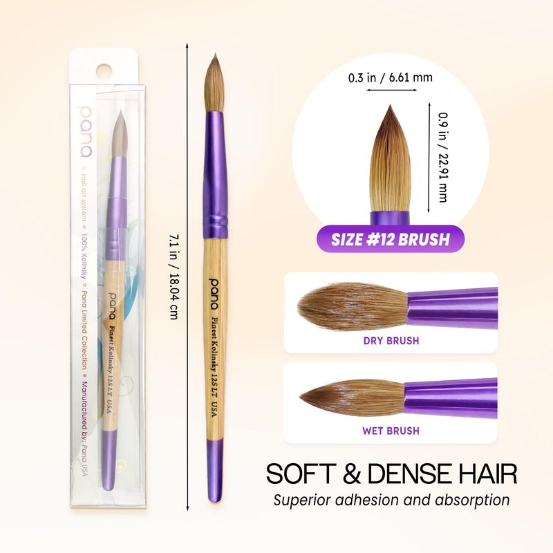Pana USA Acrylic Nail Brush100% Pure Kolinsky Hair New LIMITED EDITION BEIGE PURPLE Wood Handle with Purple Ferrule Round Shaped Style (Size # 12)