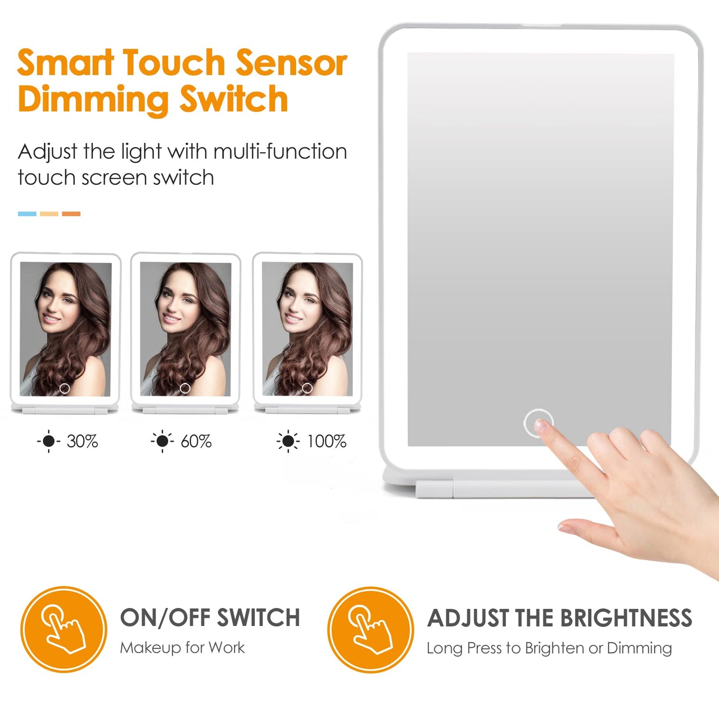 DenCert Rechargeable Travel Makeup Mirror 72 LED Lighted Compact Slim Vanity with Lights 3 Lighting Modes Dimmable Touch Screen (White),(DenCert)