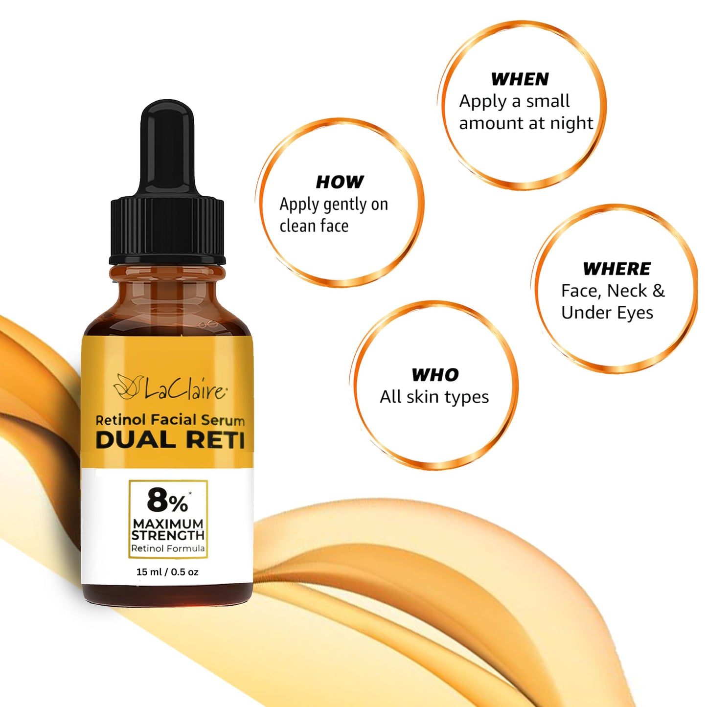 Laclaire Fresh Look, Same Ingredients 8% Complex Retinol Facial Serum – Anti-Aging, Brightening Neck & Facial Serum, Helps Nourish Skin with Lactic Acid, Vitamin A, & Retinyl Palmitate – 15 ml