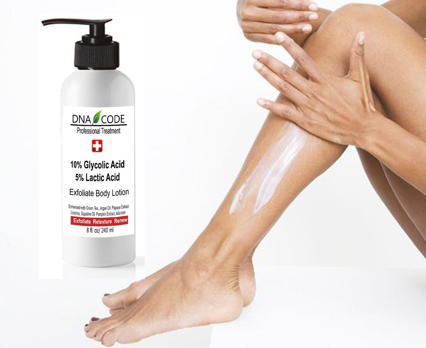 DNA CODE Skin Care Magic Lotion- 10% Glycolic 5% Lactic Acid Exfoliatingl Body Lotion w/Green Tea, Argan Oil, Papaya, Licorice.