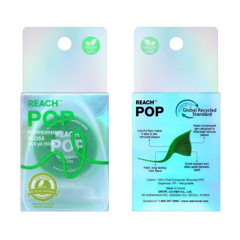 Dental Floss - Peppermint Plaque Remover, Shred Resistant, Vegan Wax | 54.6 Yd, Eco-Friendly Packaging