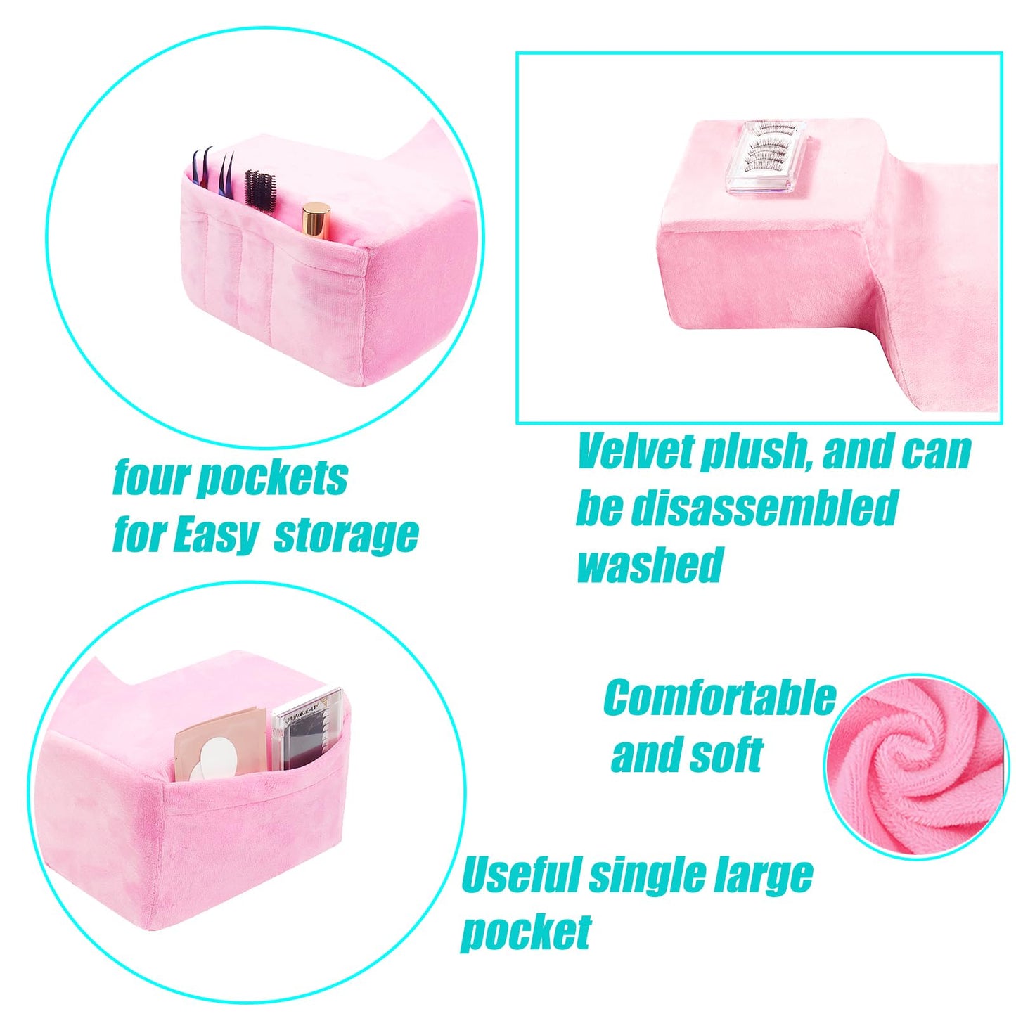 Beauty Salon Eyelash Extension Pillow Memory Foam Lash Pillow with Velvet Pillowcase Ergonomic Curve Improve Cervical Pillows for Neck Pain(Pink)
