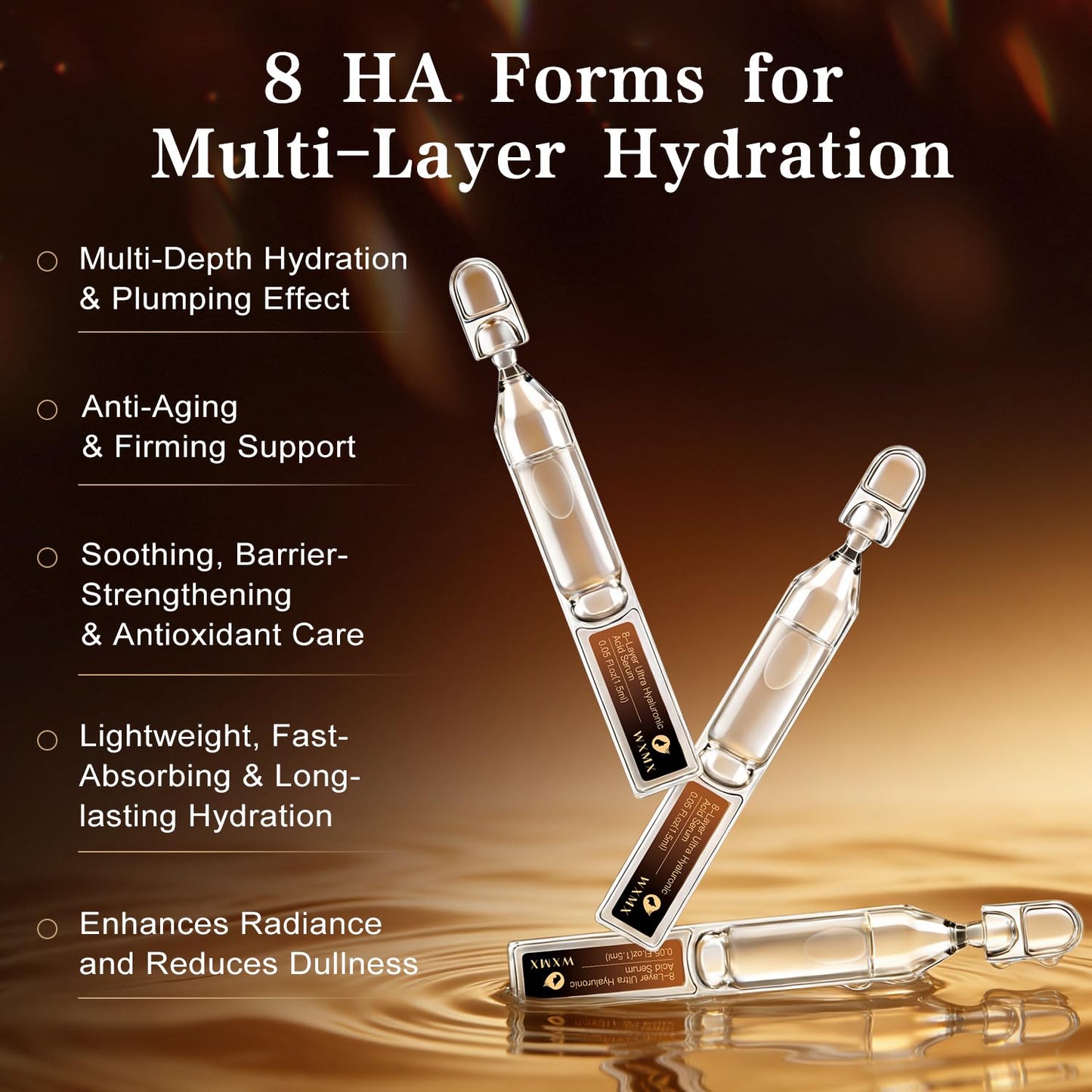 WXMX Ultra Hyaluronic Acid Serum for face with 8 Types of HA - 80,000 ppm HA Complex, Matrixyl 3000, Collagen Tri- Complex & Peptides, Multi-Layer Hydration Anti-Aging Face Serum