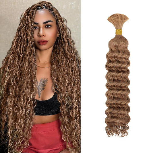 Deep Wave Human Braiding Hair for Boho Braids – 18 Inch 40g 1 Bundles/Pack Honey Blonde, 100% Unprocessed 12A Brazilian Virgin Hair Bulk, No Weft, Wet & Wavy Curly Knotless Extensions