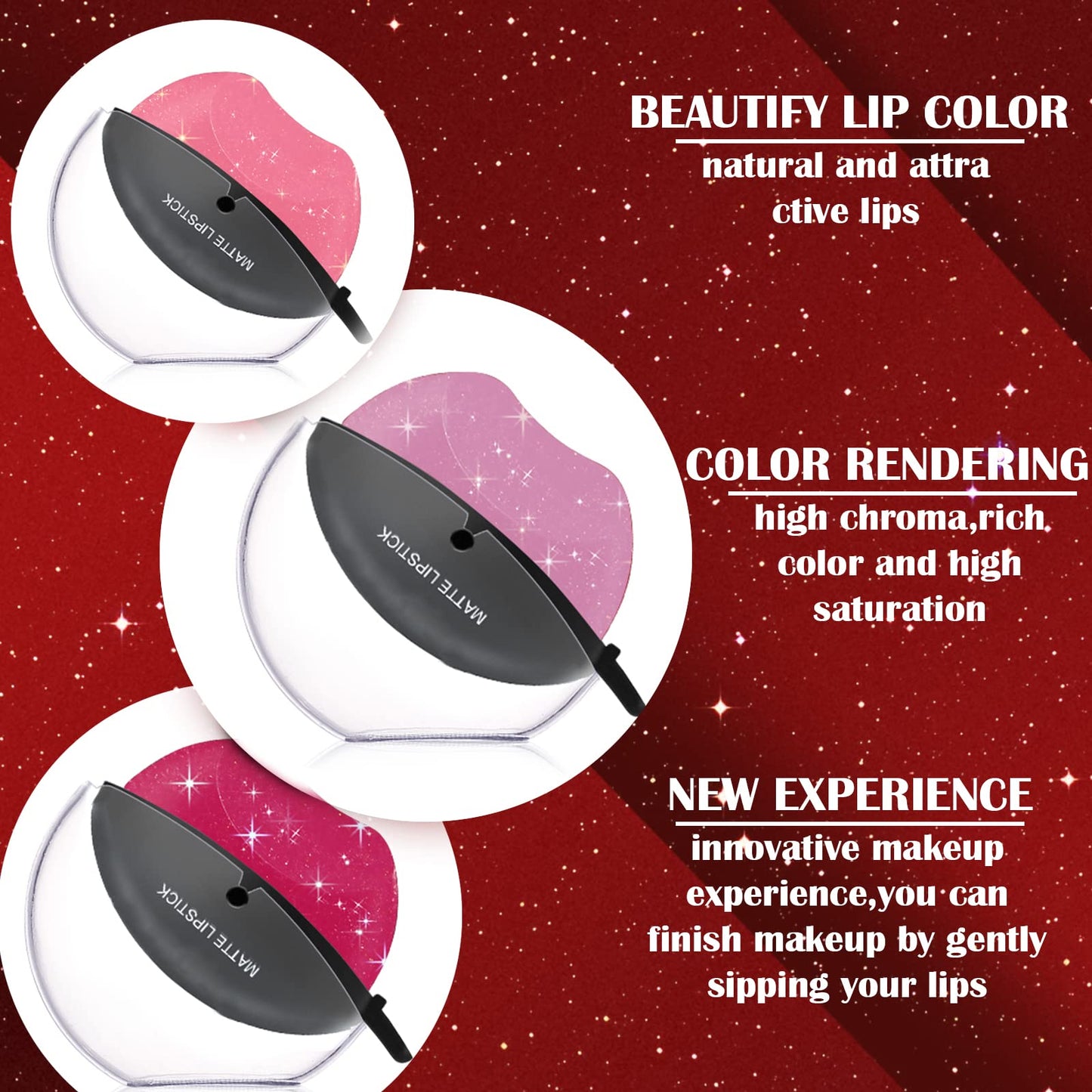 DAGEDA 3 Colors Lazy Lipstick, Pearl Magic Color Changing Labiales Magicos Long Lasting Waterproof Moisturizing Non-Stick Cup Not Fade Lip Shape Lipstick for Lazy People(Color D)