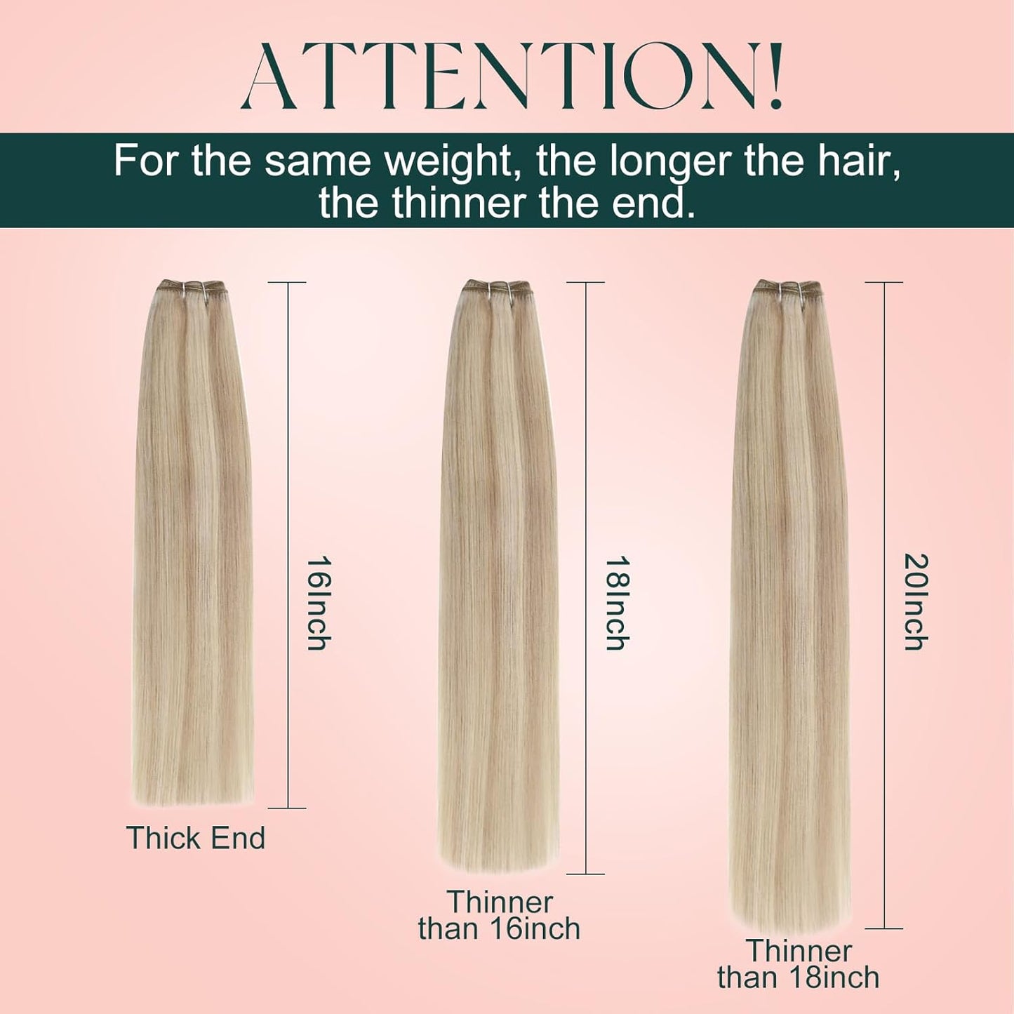 Human Hair Weft Extensions - Seamless Ash Blonde Highlights | 14 Inch, 70G Smooth Texture