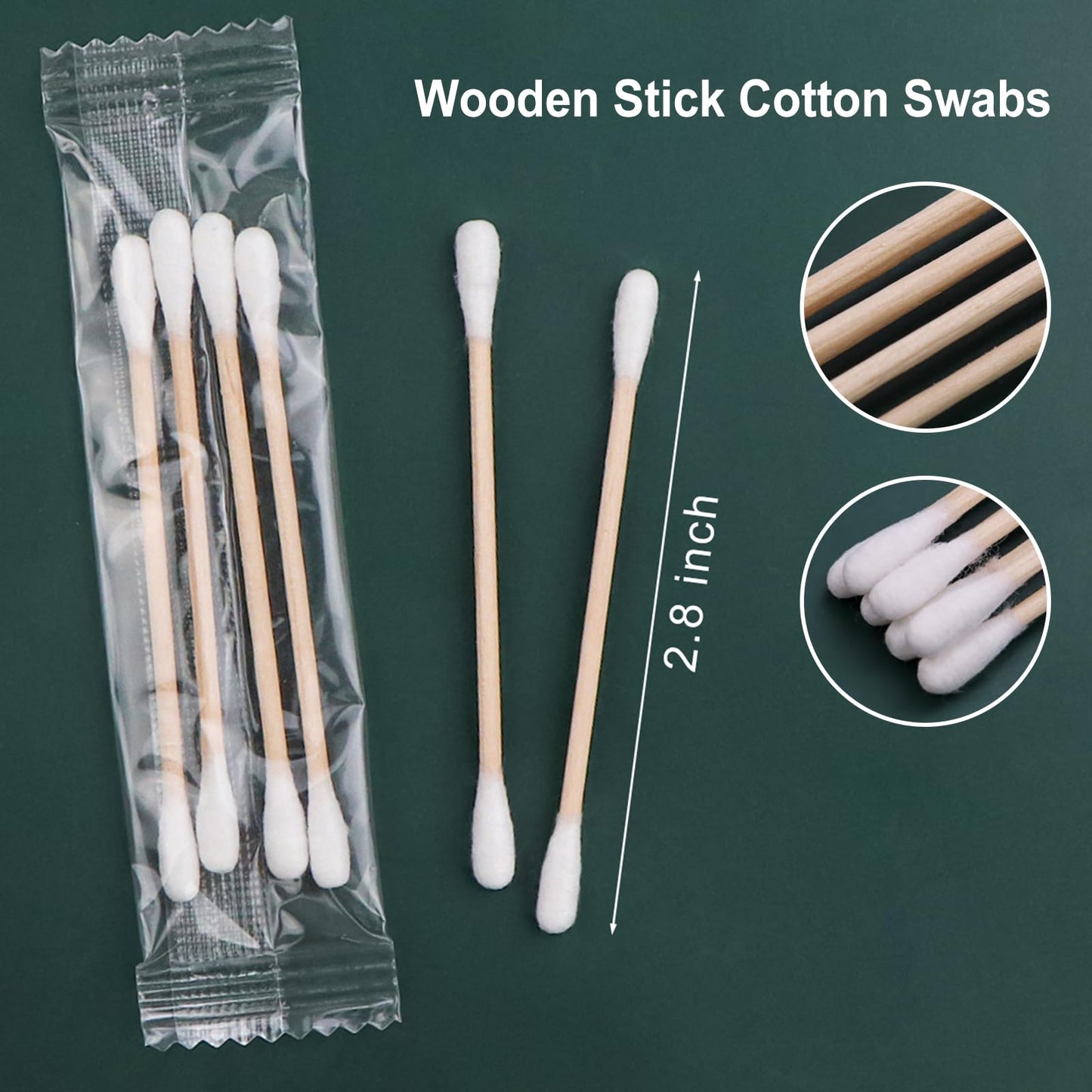 500 Pack Cotton Swabs, Individually Wrapped Cotton Swab, Individually Wrapped Double Tipped Wooden Sticks for Ear, Make-up(4pcs per Bag, 500 Bags, Double Round End)