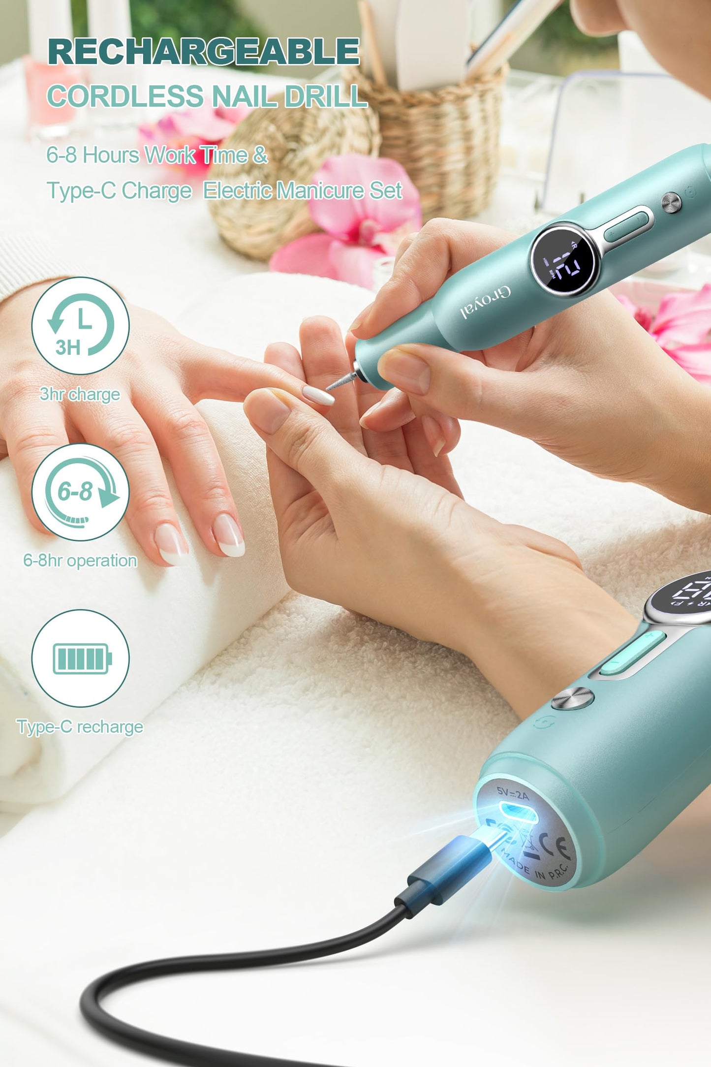 Groyal Electric Nail Drill Machine for Acrylic Nails Professional Nail Drill Kits Electric Nail File (M306, Small)