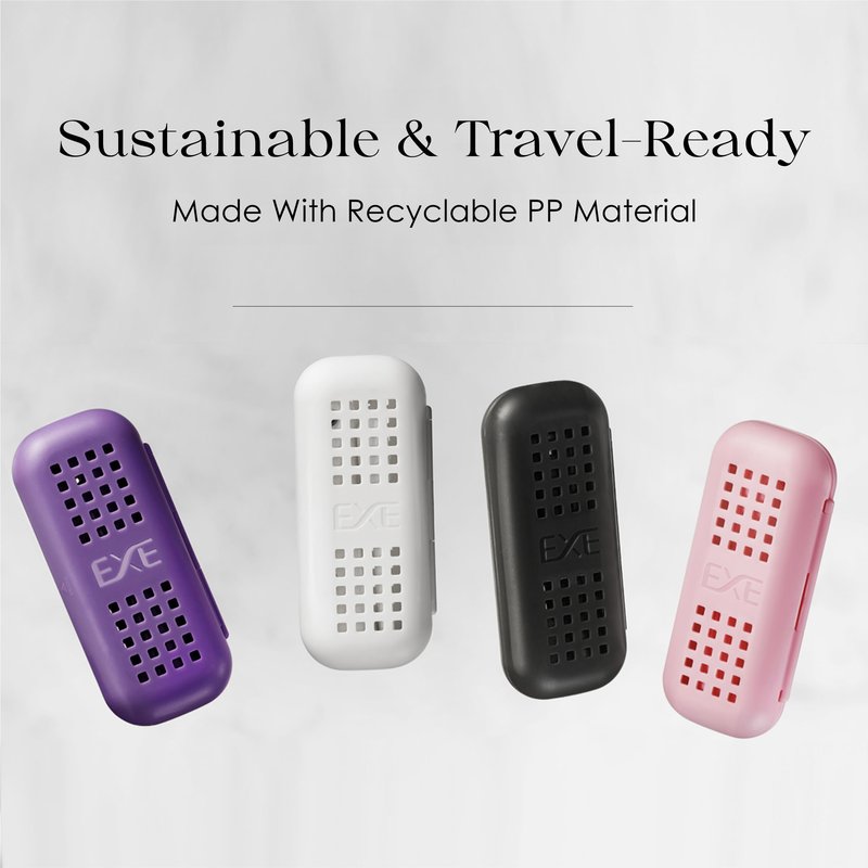 Minibox Folding Travel Toothbrush with Dual-Length Bristles & Case, Compact Mini Design for Business Trips, Camping, and Outdoor Activities, 2 Pack with 2 Extra Replaceable Brush Heads, Black & Pink