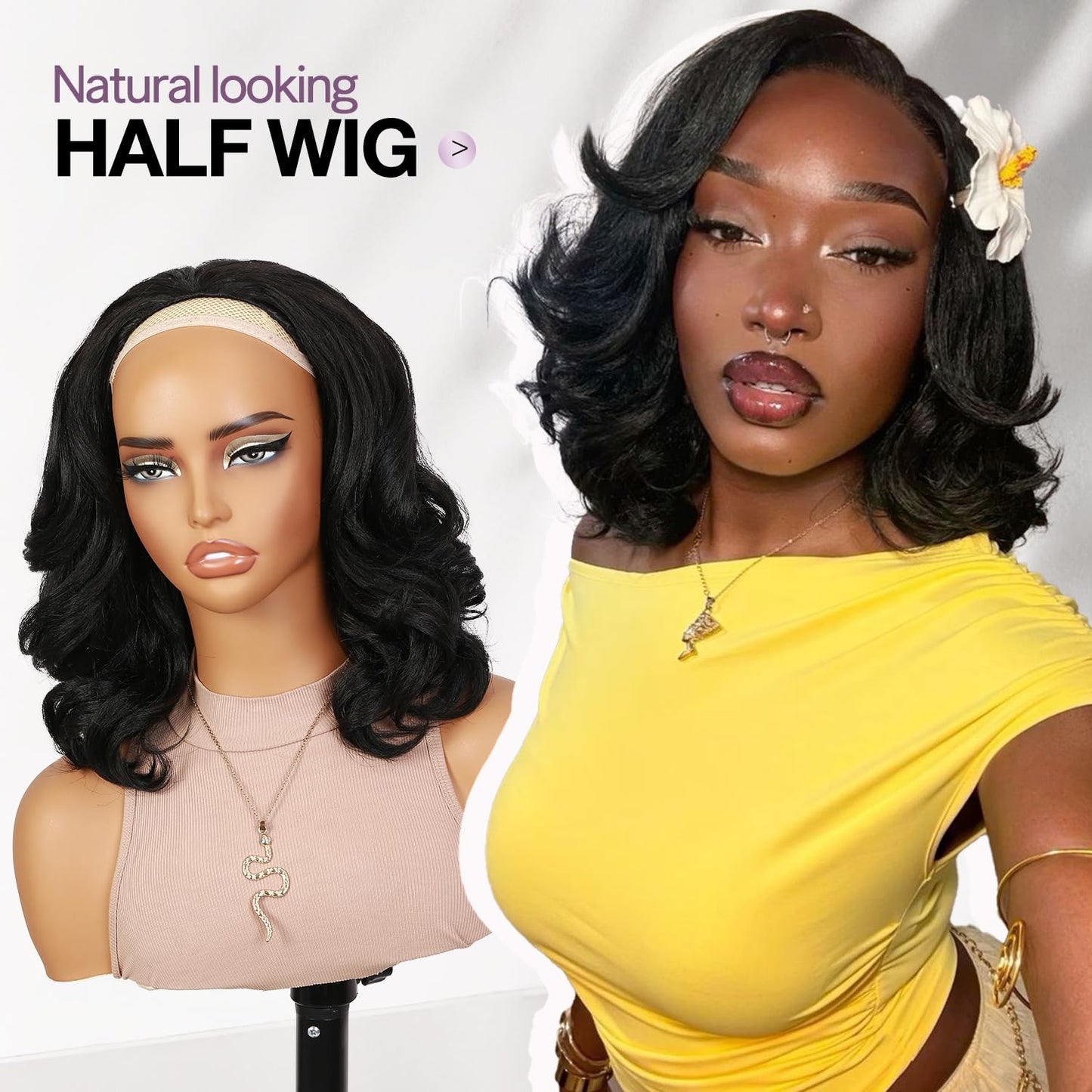 FANCEE Yaki Curly Half Wig Loose Curly Synthetic Kinky Straight Wig With Curly End for Black Women DIY Hair Style