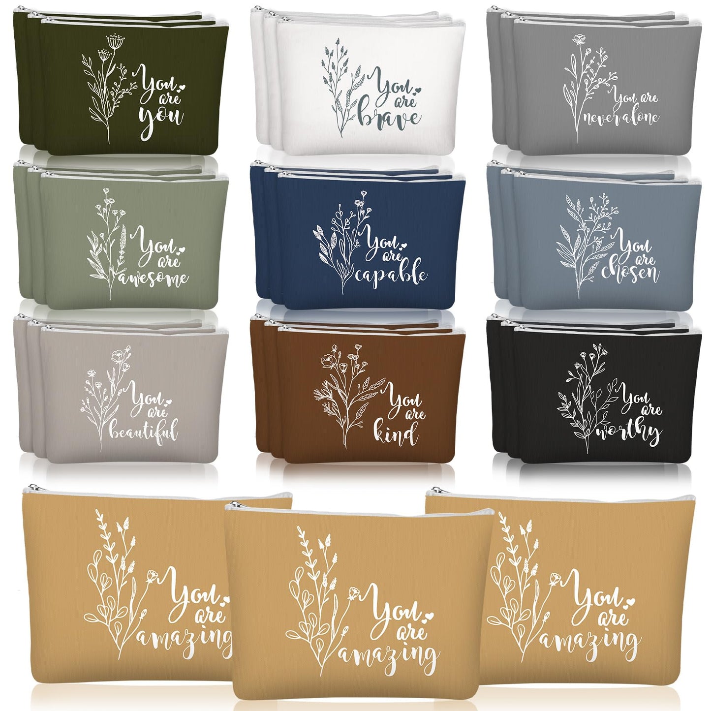 Coume 30 Pcs Employee Appreciation Gift for Women Inspirational Canvas Makeup Bag Bulk Motivational Cosmetic Bags with Zipper Back to School Gift for Women Nurse Coworker Team(Aesthetic)