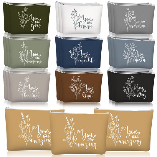 Coume 30 Pcs Employee Appreciation Gift for Women Inspirational Canvas Makeup Bag Bulk Motivational Cosmetic Bags with Zipper Back to School Gift for Women Nurse Coworker Team(Aesthetic)