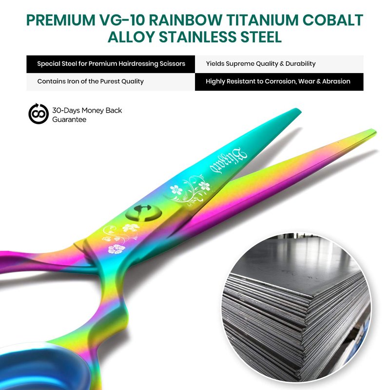 Blizzard Professional Hair Cutting Scissors – 5.5 inch VG10 Cobalt Haircut Shears with Razor Sharp Blades - Rainbow Finish Barber Hairdressing Travel Case for Salons & Home Use