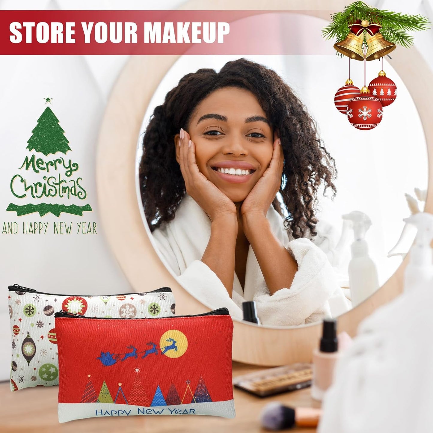 Christmas Makeup Bags - 20 Pcs Cosmetic Pouch Set for Women | Holiday Travel Toiletry Organizer with Xmas Themes