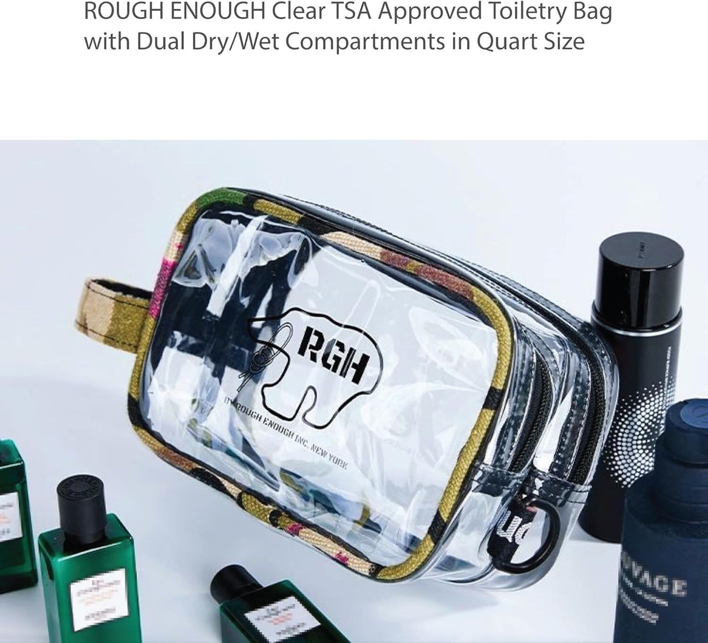 TSA Approved Clear Toiletry Bag for Travel | Durable Camo Organizer with 2 Compartments - Quart Size
