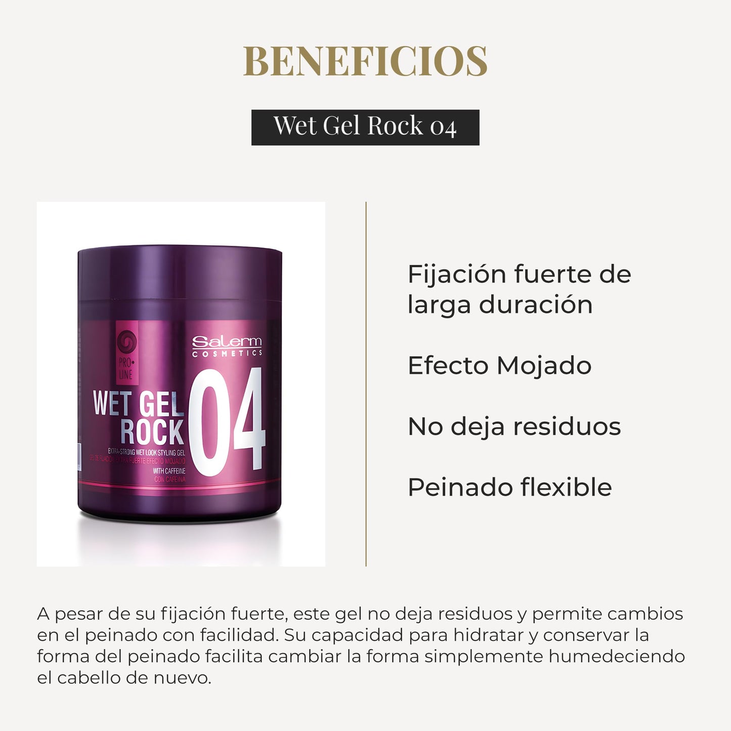 SALERM - Hair Styling Gel - Pro Line Wet Gel Rock 04-500 ml - Long-Lasting Strong Hold - Wet Effect - with Caffeine and Fixative Resins - Leaves No Residue - Flexible Styling