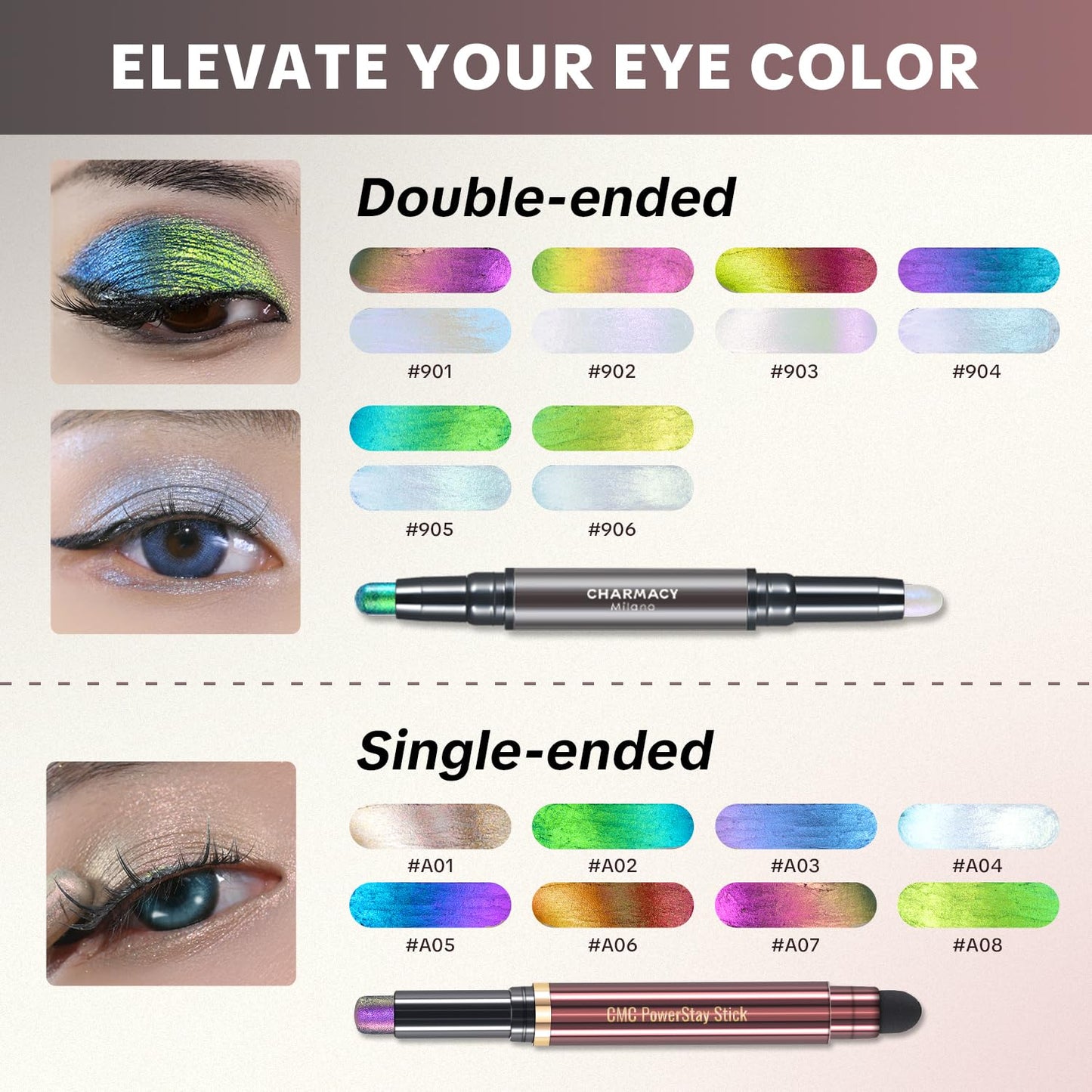 Multichrome 2-in-1 Cream Eyeshadow Stick - Waterproof Eye Brightener & Highlighter, Vegan, Smudge-Proof | High Pigment (#904)