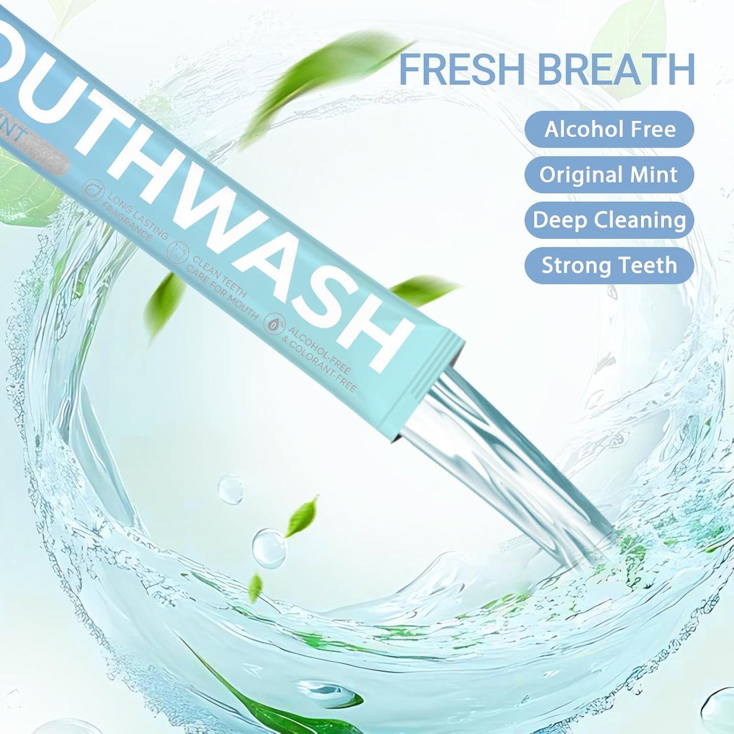 Fresh Mint Mouthwash - Alcohol-Free Travel Size Packets | 15ml, Long-Lasting Freshness (20 Pack)